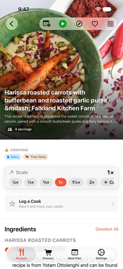 A recipe in MiseTable with its photo, ingredients and steps.
